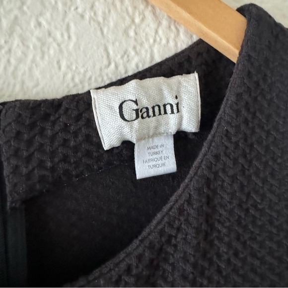 Ganni Fit and Flare Skater Textured Mini Dress Black - Picture 3 of 5